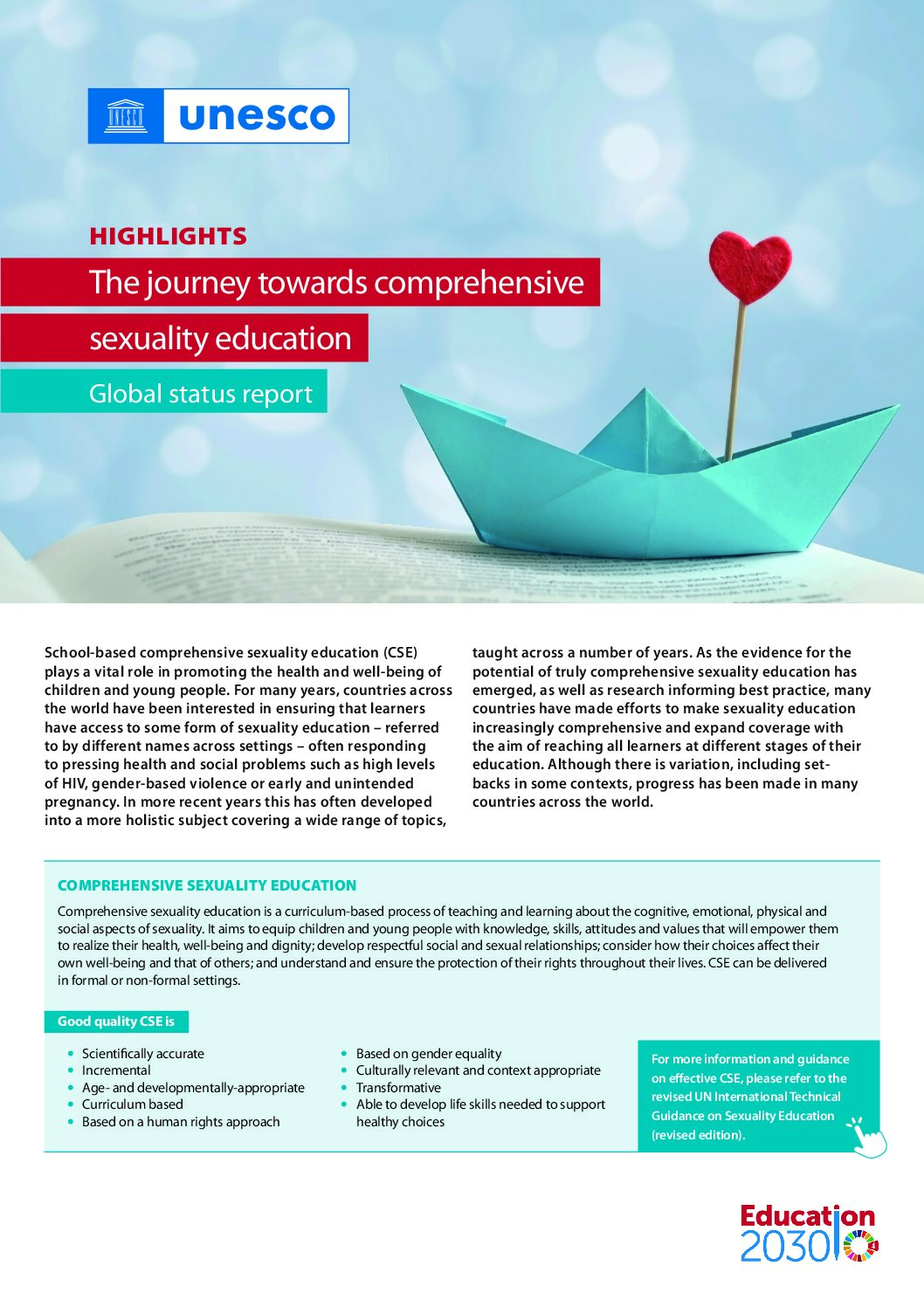 The journey towards comprehensive sexuality education: global status report
